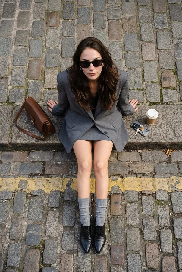 俯拍街景灰西装女神