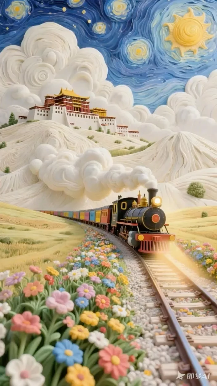 奶油质感的梵高星空梦幻列车