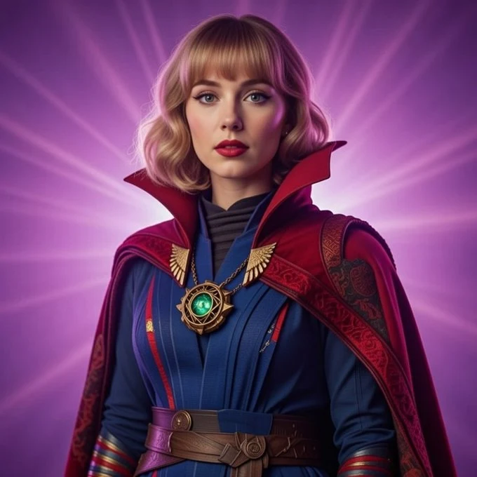 神秘漫画风格金发女术士的电影肖像