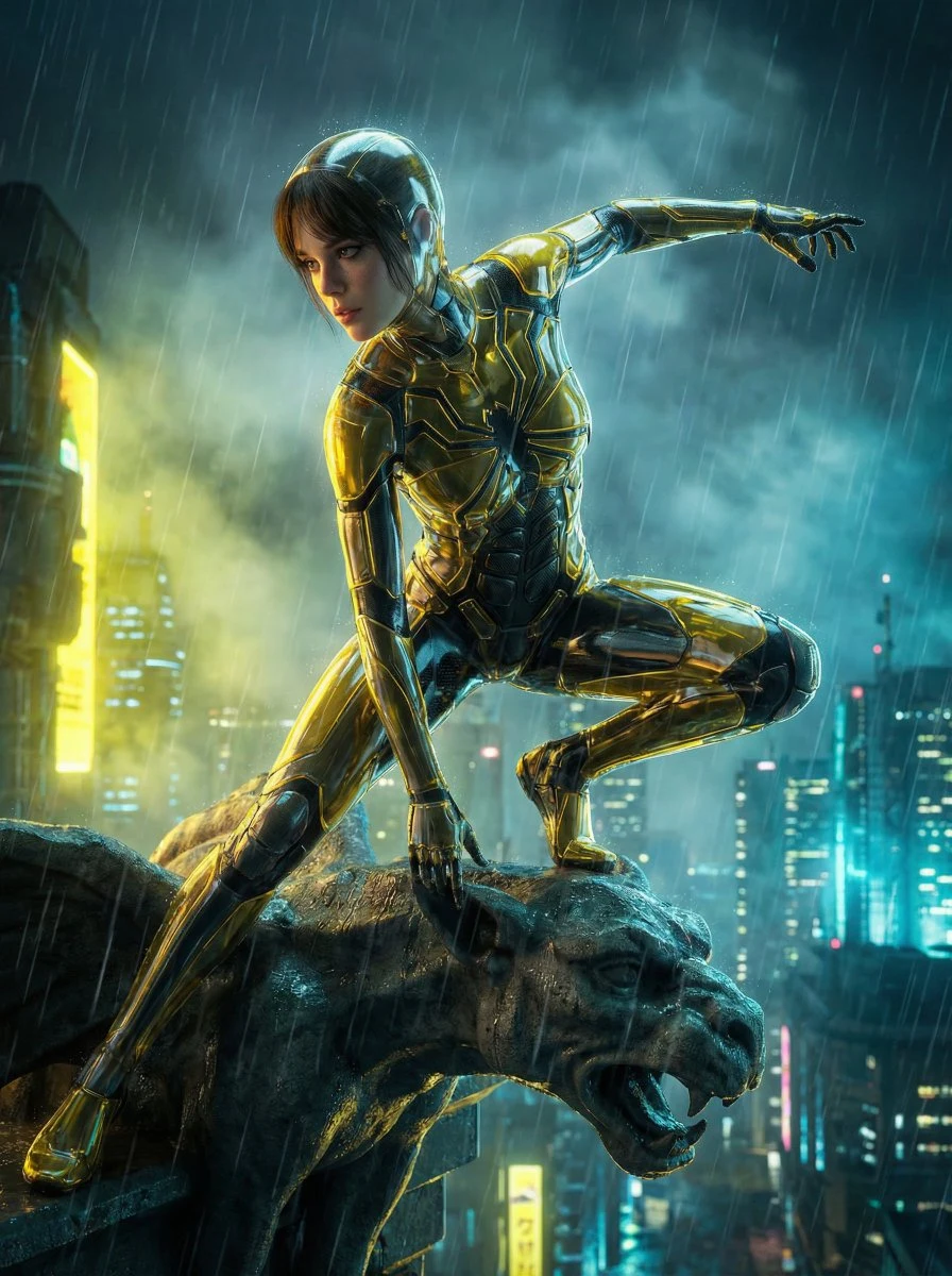 Nuit pluvieuse à Nouvelle Tokyo : Spider-Woman néon