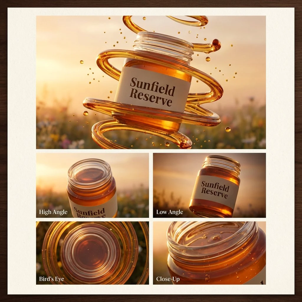 Реклама амберного меда, взвешенная в утреннем свете