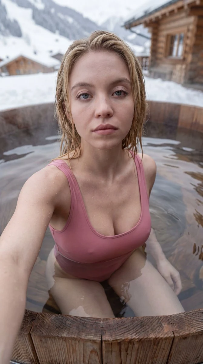 暮光雪山温泉中的素颜湿发自拍