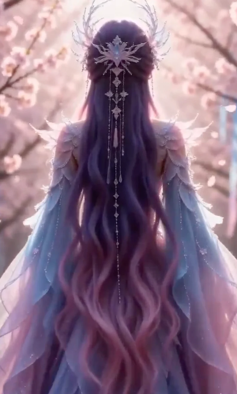 夢幻の桃林に現れる紫髪の仙子の絶美的な舞姿