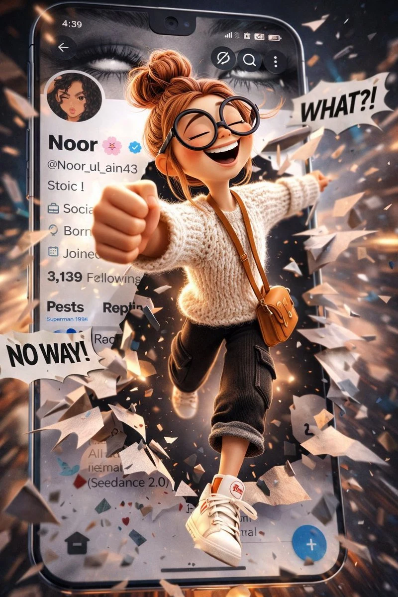 冲破手机屏幕的皮克斯风时尚少女