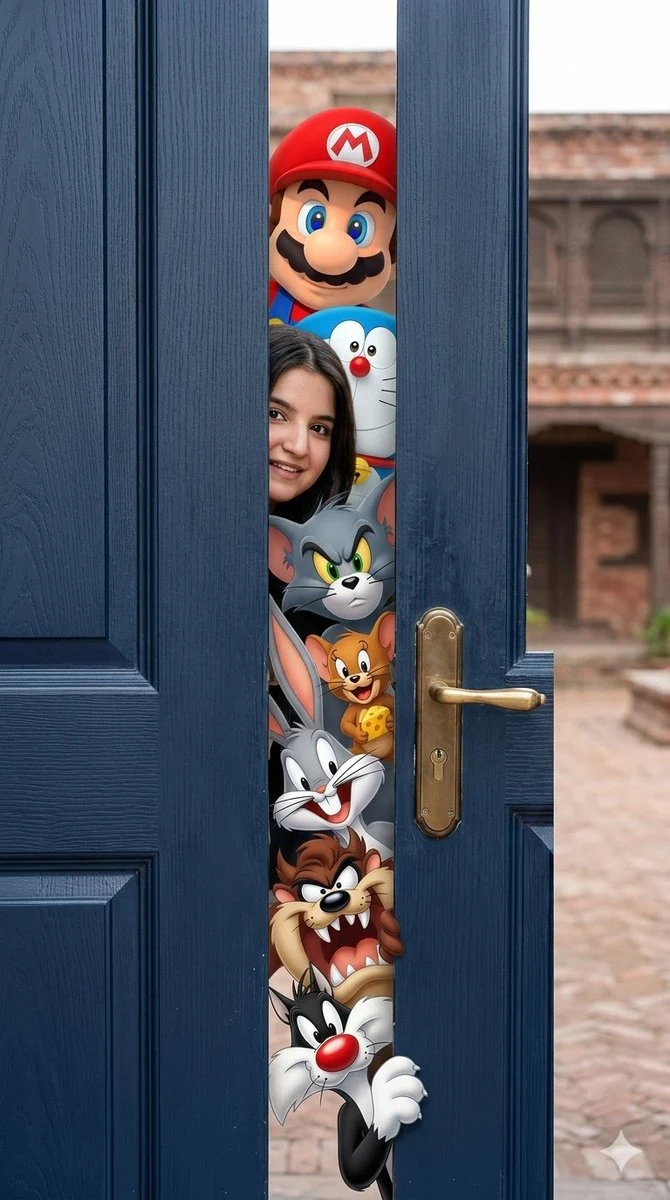 真人少女与全明星卡通角色破壁同框