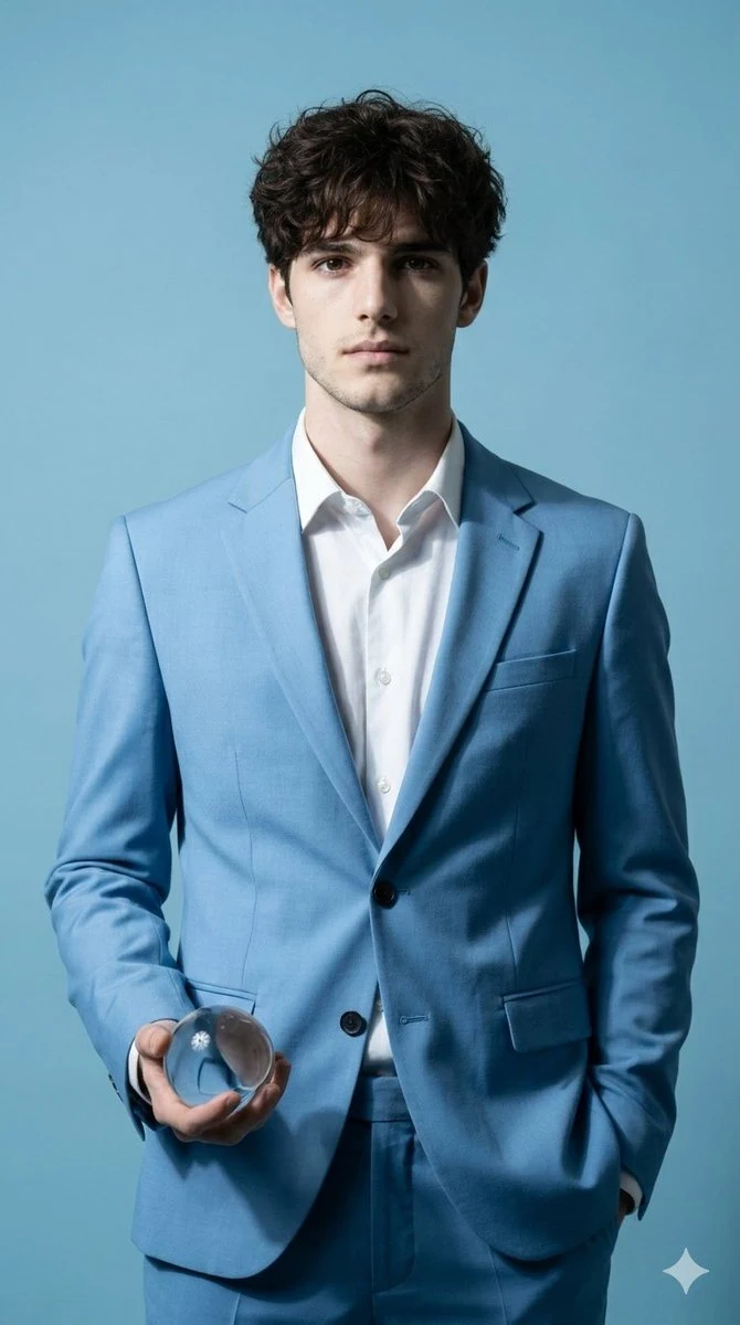 ミニマリストな天藍のトーンの豪華なファッションポートレート