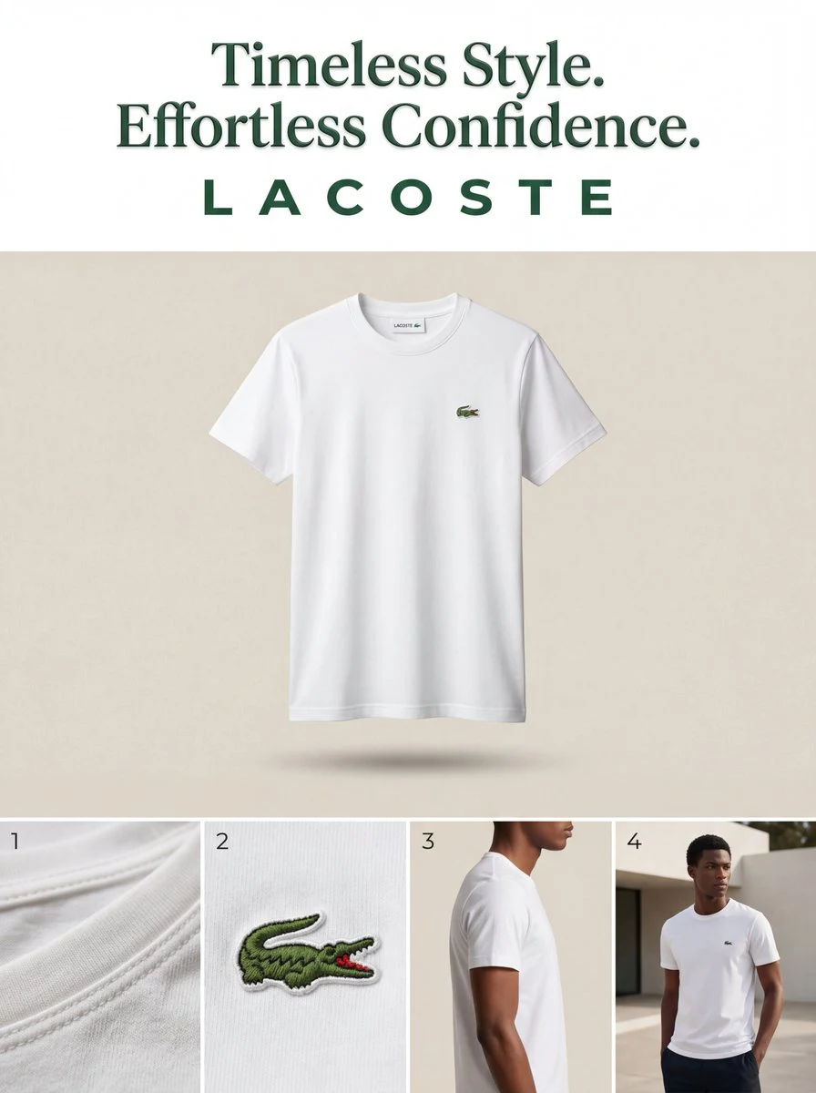 極致ミニマリズム美学:Lacoste クラシックTシャツ広告