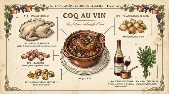 مخطط تفكيك طعام مرسوم يدويًا بدقة وأسلوب نباتي قديم