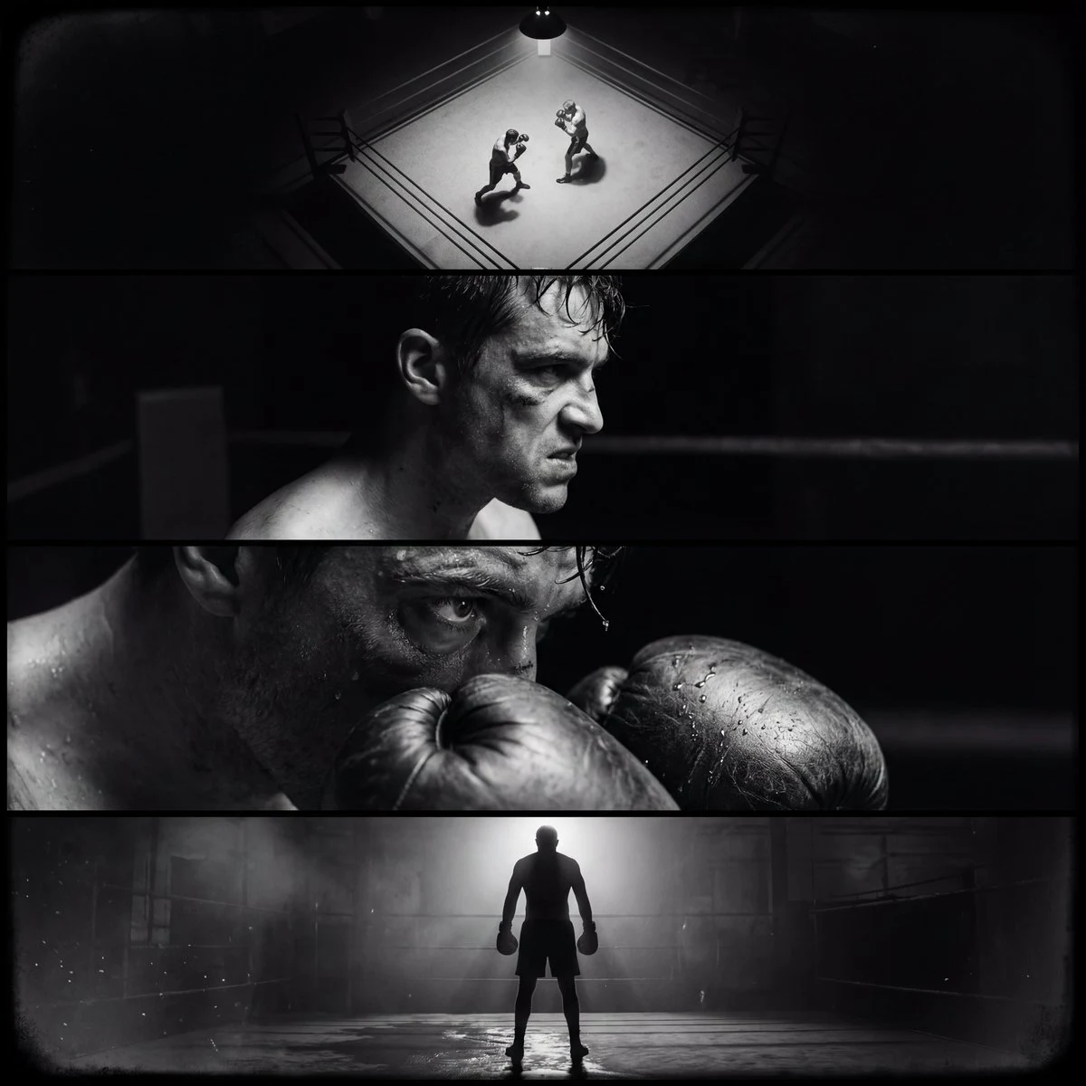 光影交织的黑色拳击四联画