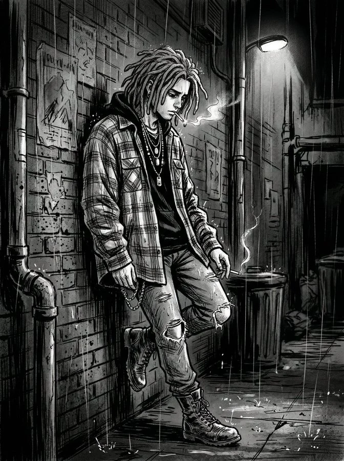 剧画风格垃圾摇滚忧郁后巷少年