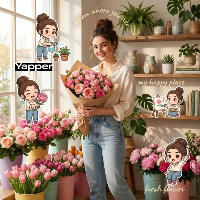 阳光花店与Q版少女的温馨写真