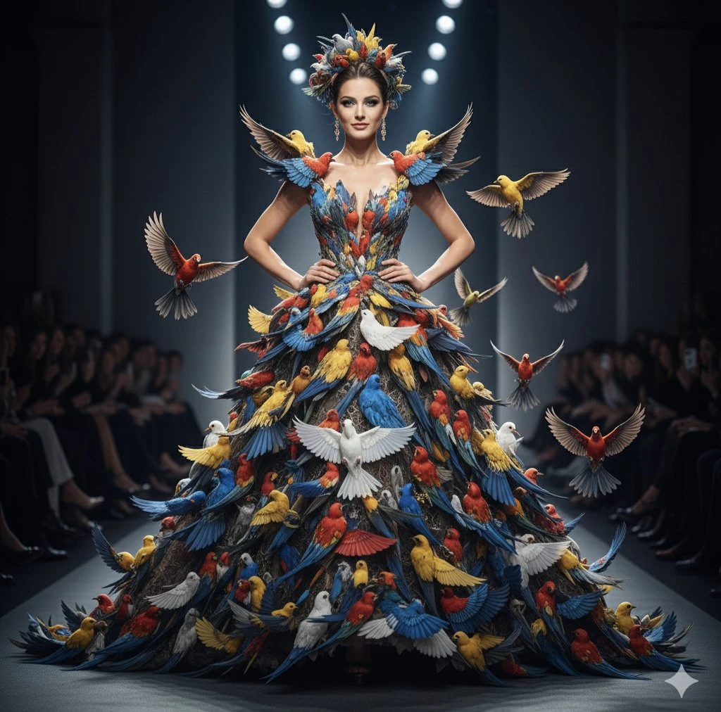 翎羽霓裳：深色秀场上灵动的飞鸟