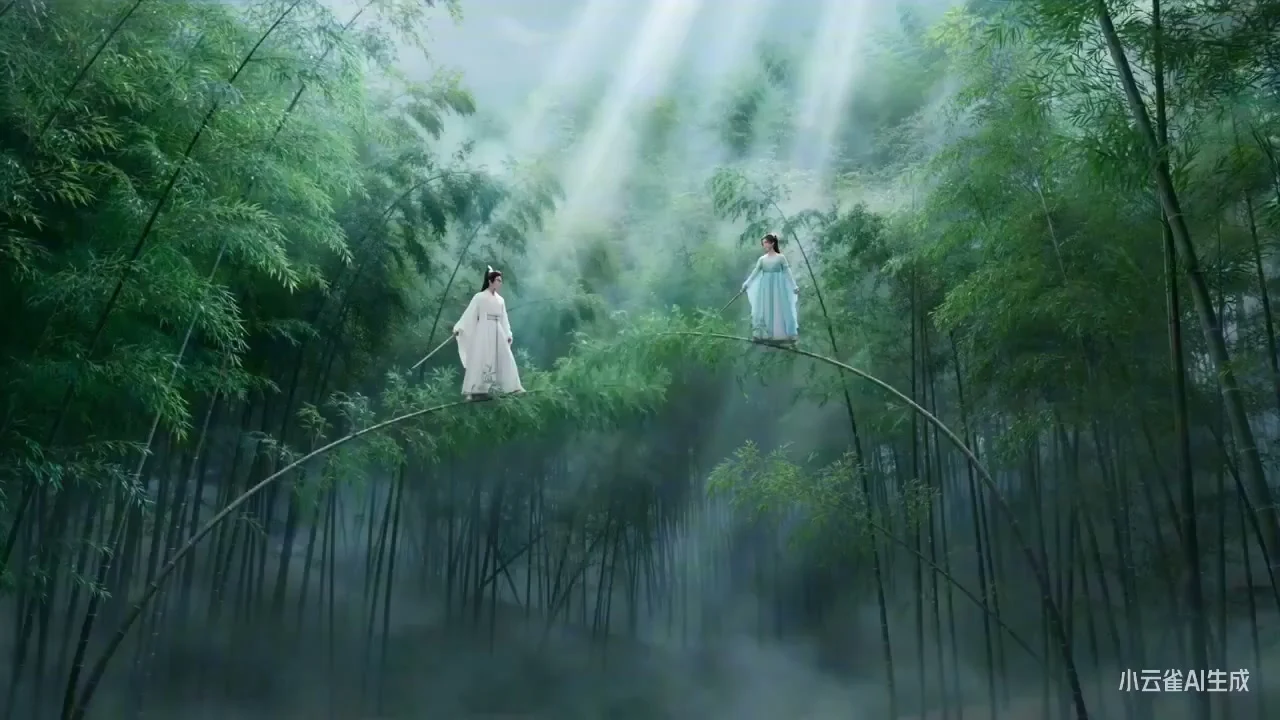 A cold-eyed swordsman in white robes draws his sword beneath the moonlit bamboo forest.