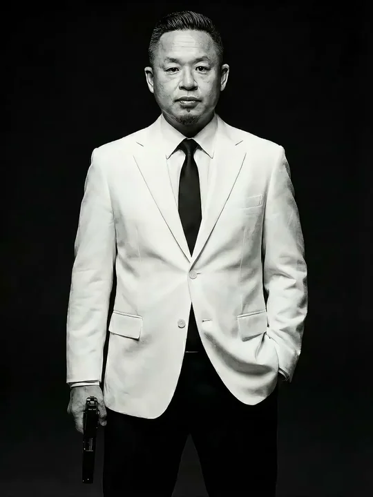 Hollywood-style battlefield tough guy action movie scene