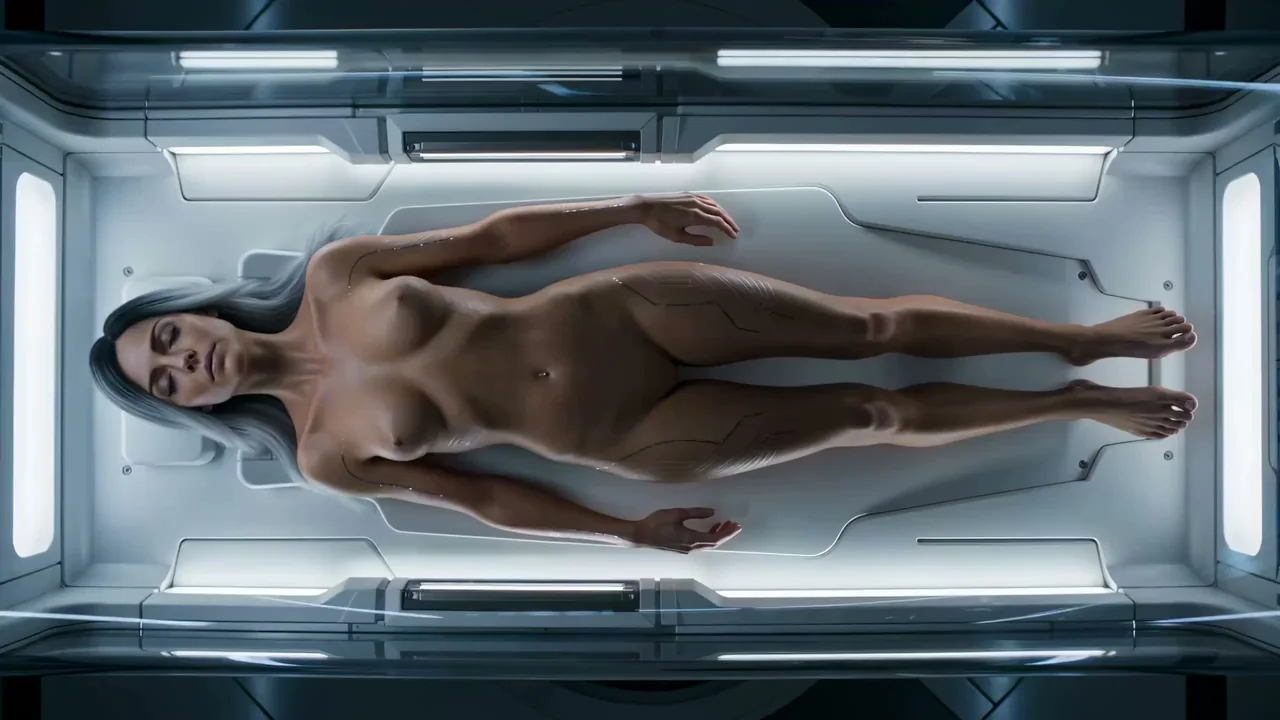 لحظة استيقاظ فتاة السايبر في المختبر القيحي