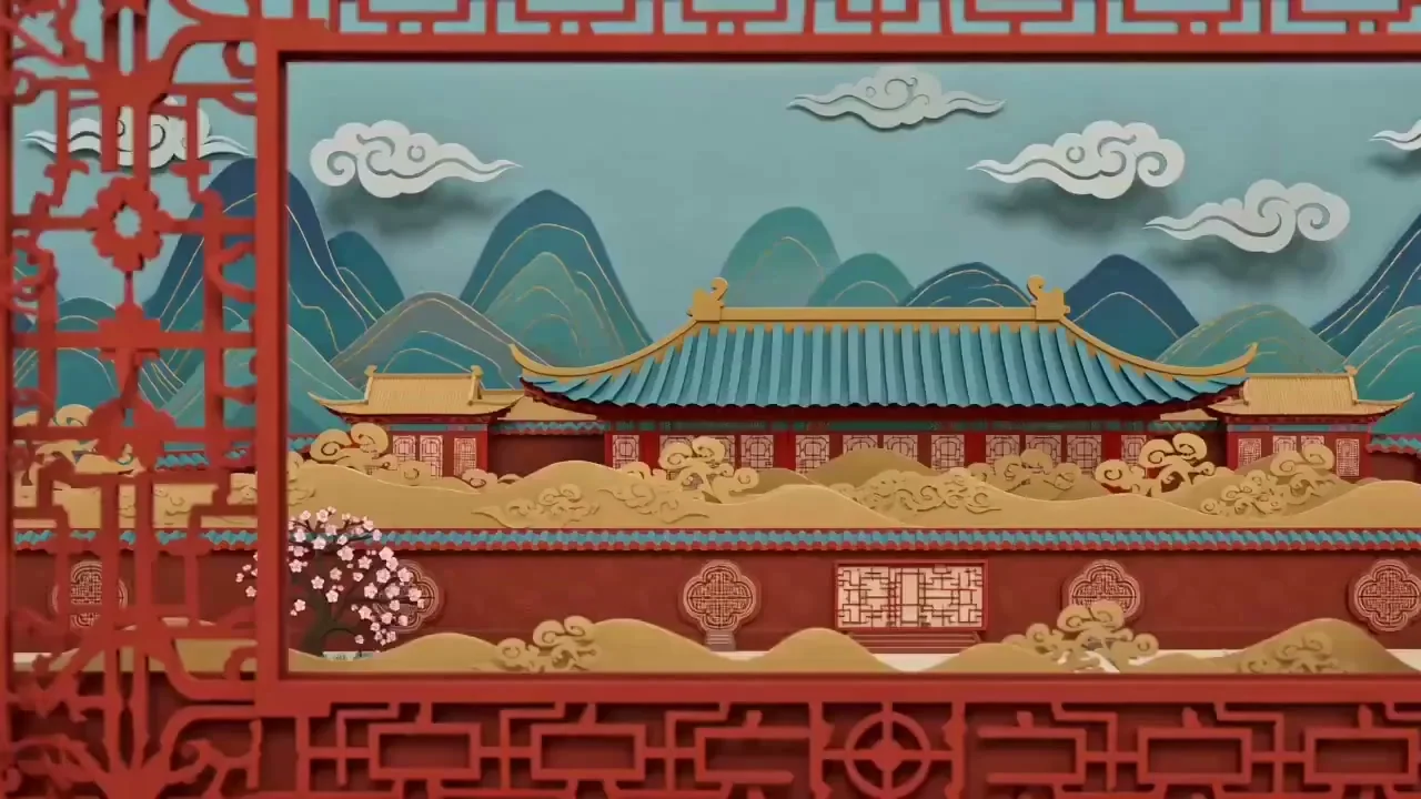 喜庆剪纸风春节贴窗花动画