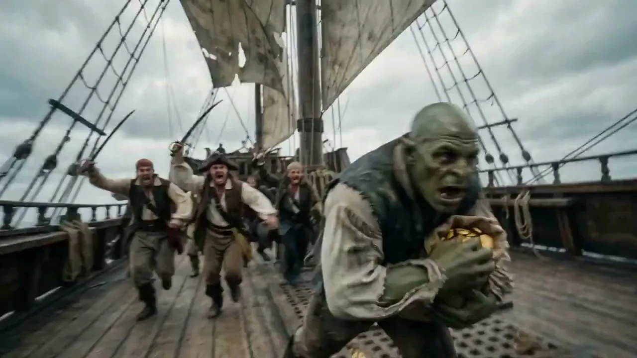 Movie-style filming of someone jumping into water with coins spilling out of their arms