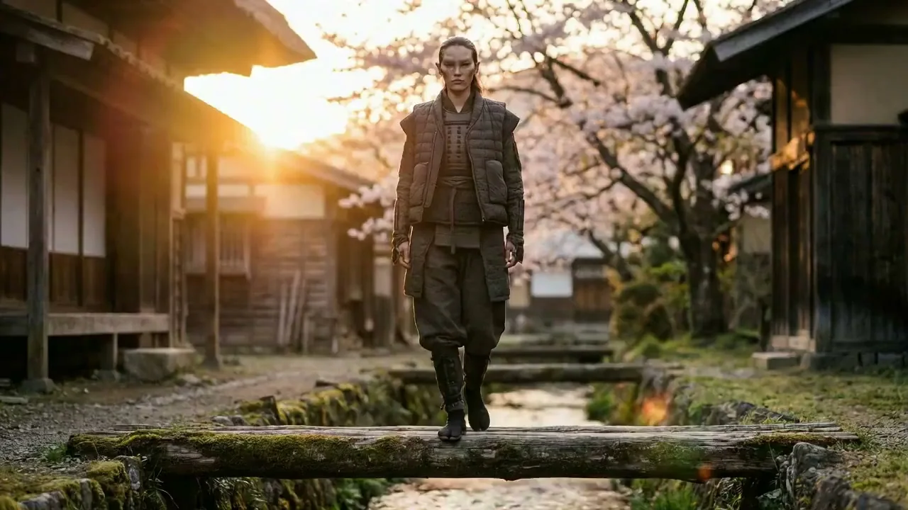 Magical Eye Transformation of the Nightingale and the Secret Garden of Cherry Blossoms at Sunset