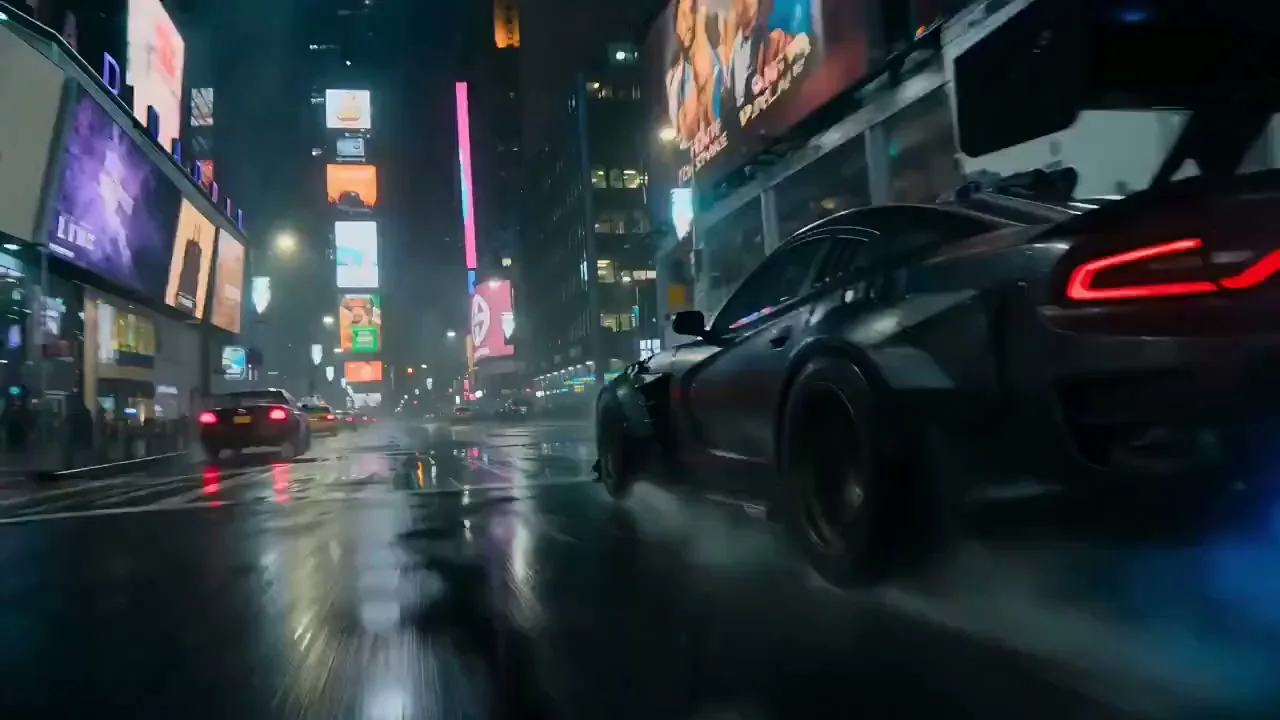 Optimus Prime battles Godzilla in a rainy night in Tokyo