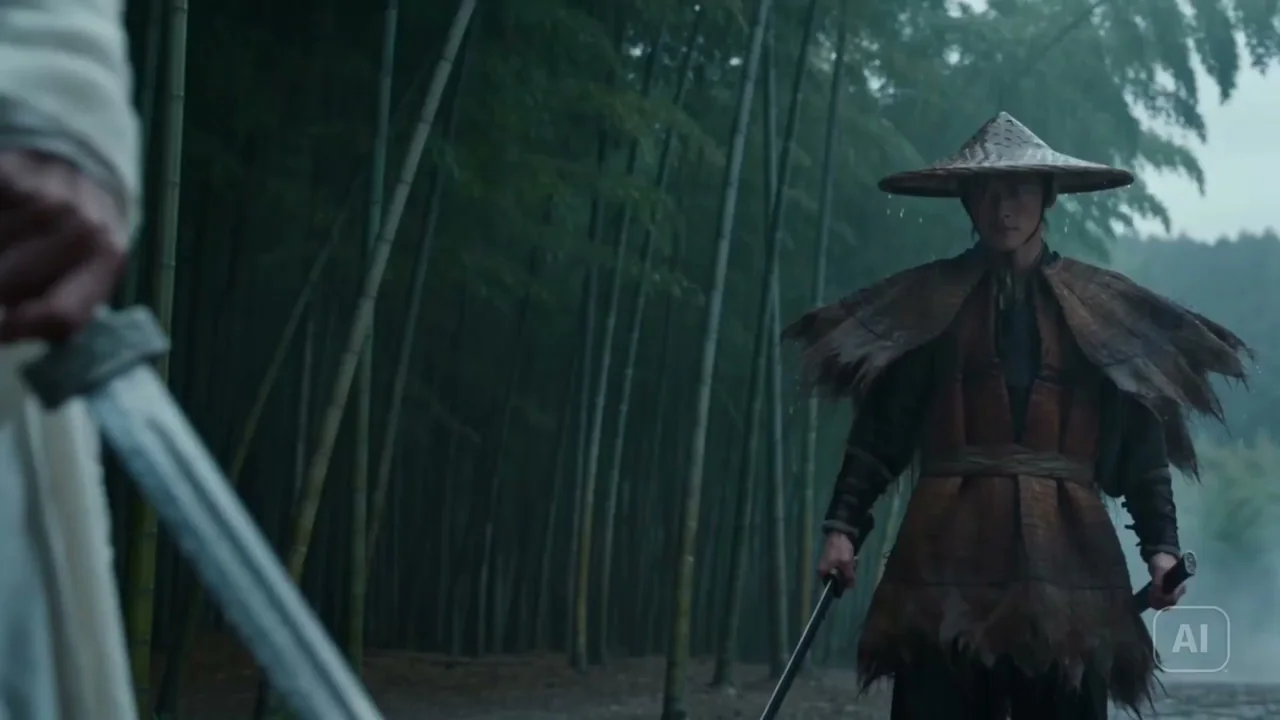 竹林雨夜双侠决斗慢动作