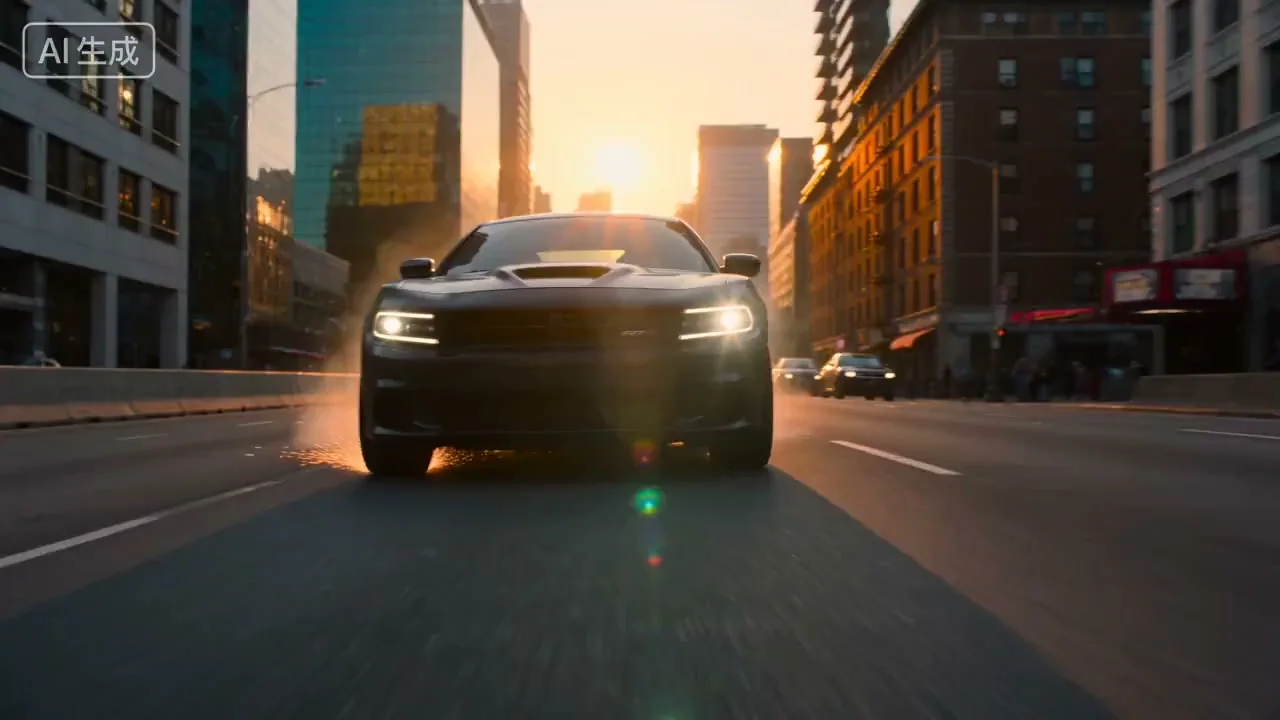 黄金时刻疾驰的哑光黑战马