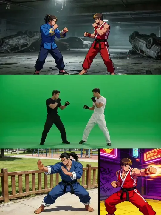 废弃停车场中的激烈特效格斗对决