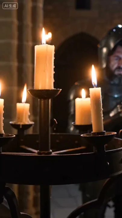 困惑的中世纪骑士手持智能手机