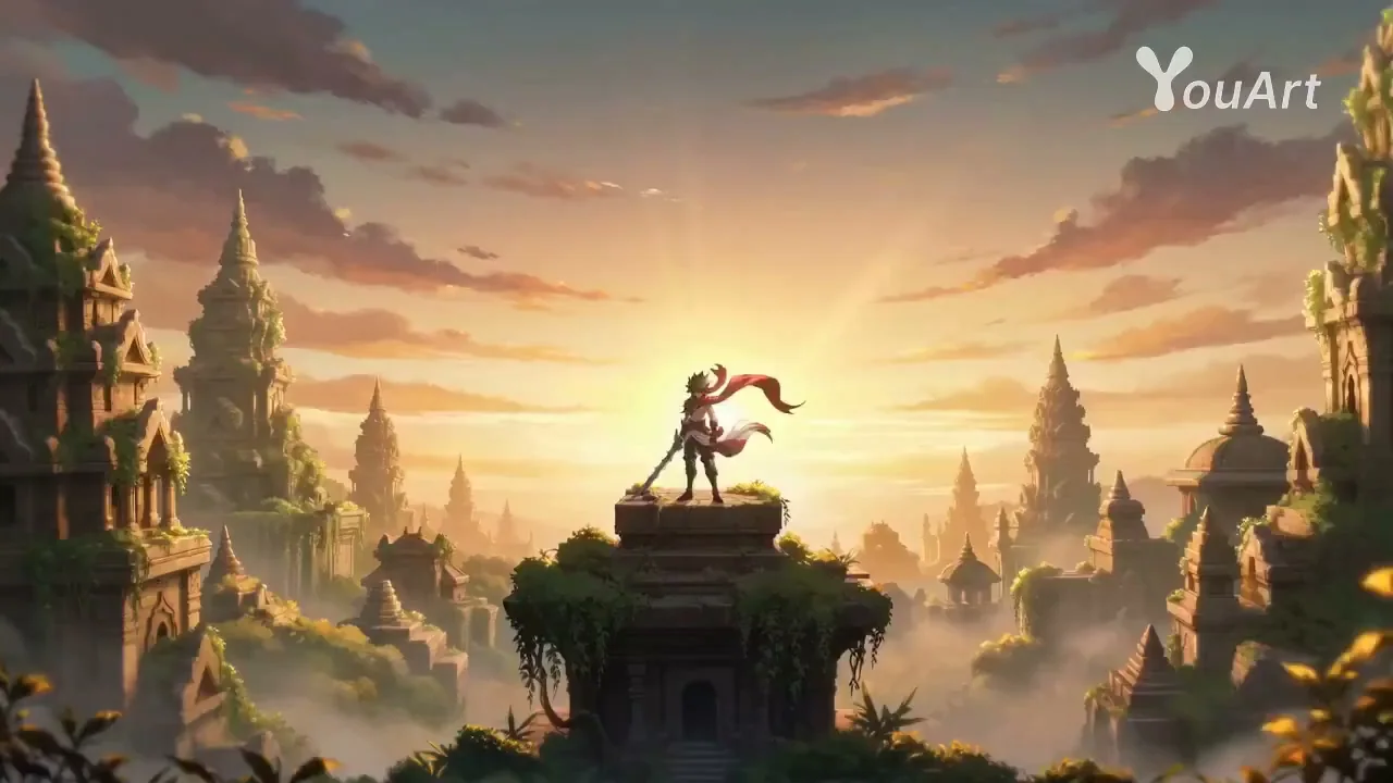 异想天开的手绘日式奇幻动漫动作场景