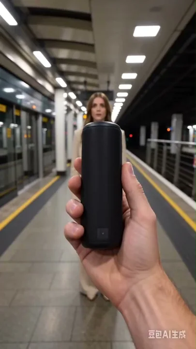 Enceinte Bluetooth minimaliste à prise en main, première personne