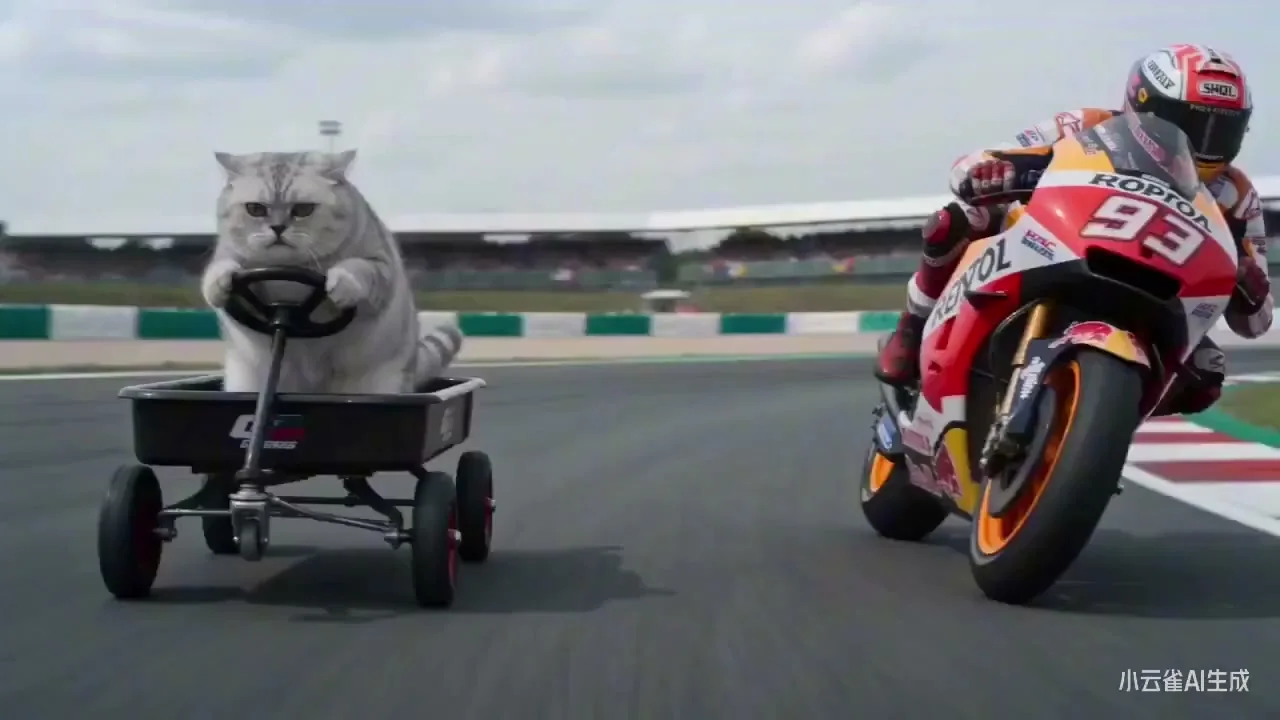Cute cat overtakes Honda 93 on the MotoGP track