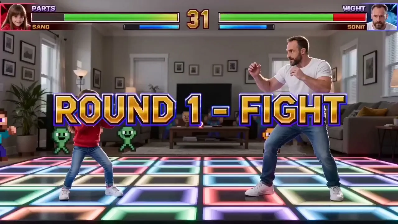 Father and daughter living room turns into Street Fighter showdown