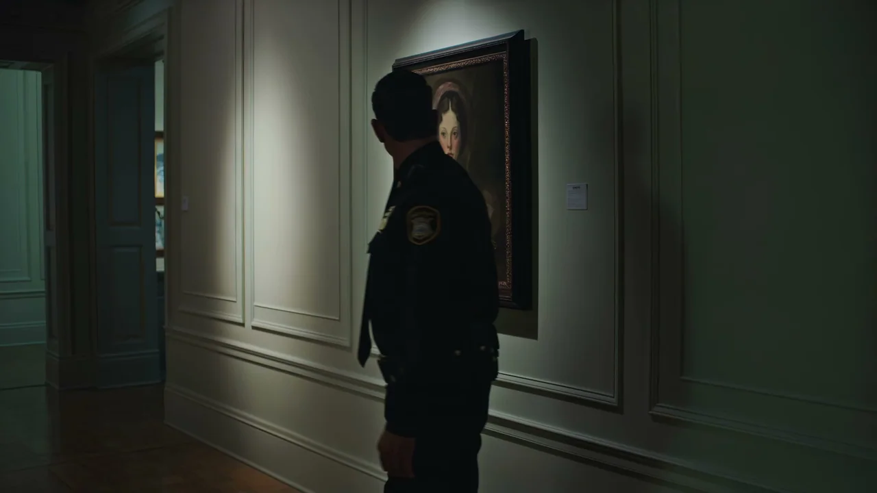 午夜画廊惊魂:画中女人竖指封口