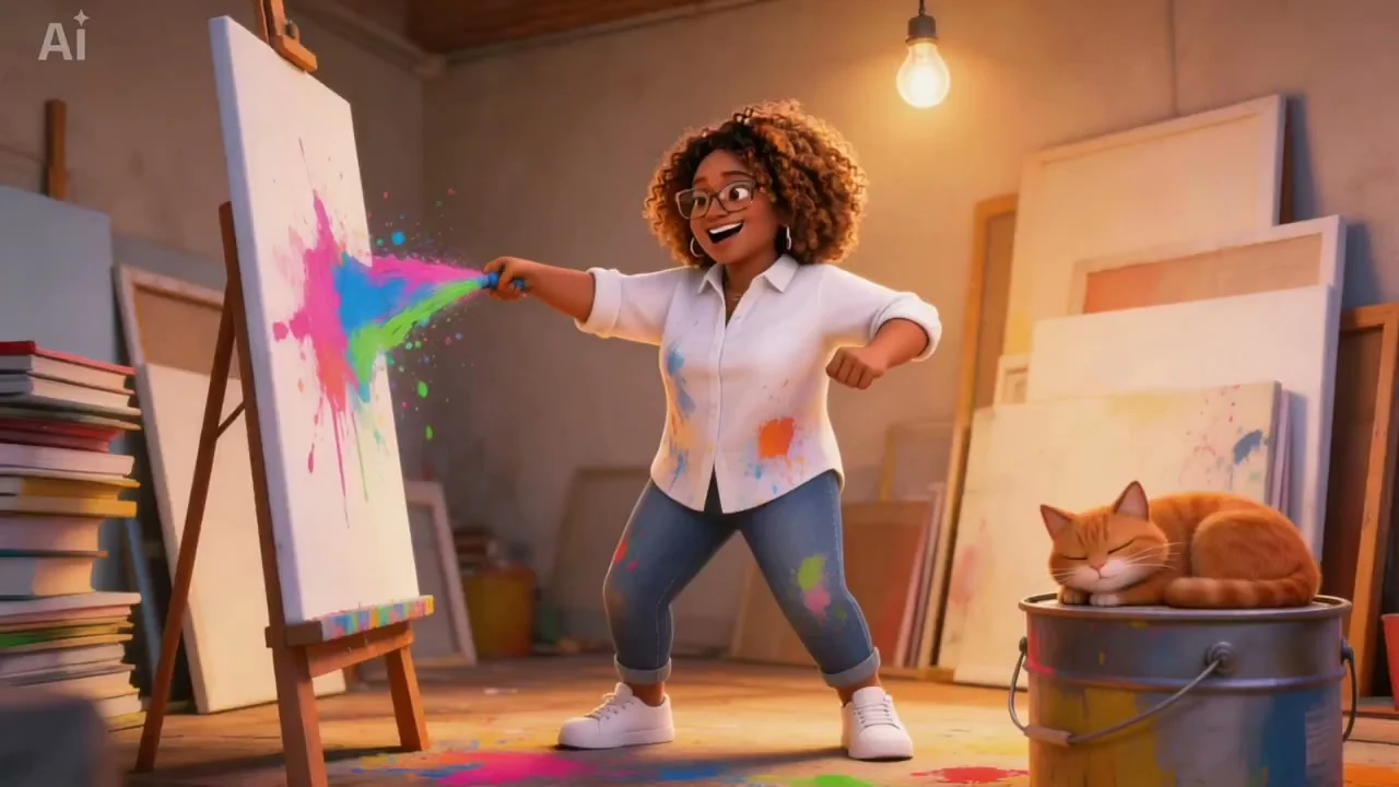 霓虹颜料飞溅的疯狂艺术创作瞬间