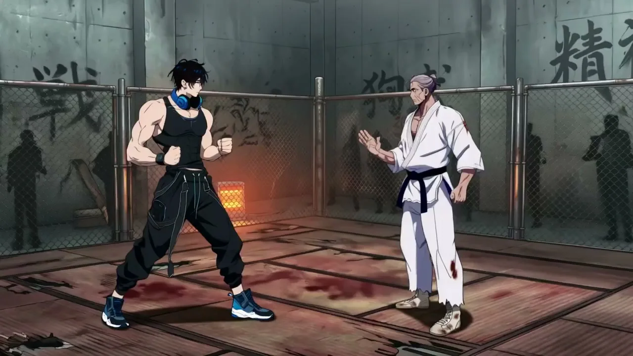 Combat anime de frappe rapide et de défense maîtrisée