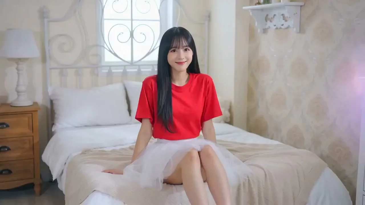 純粋な赤い服の少女と、寝室の若々しさ