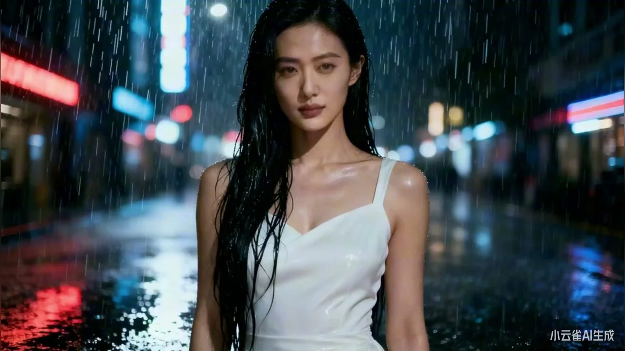 Urban Beauty Becomes a Crimson Golden Warrior in the Rainy Night