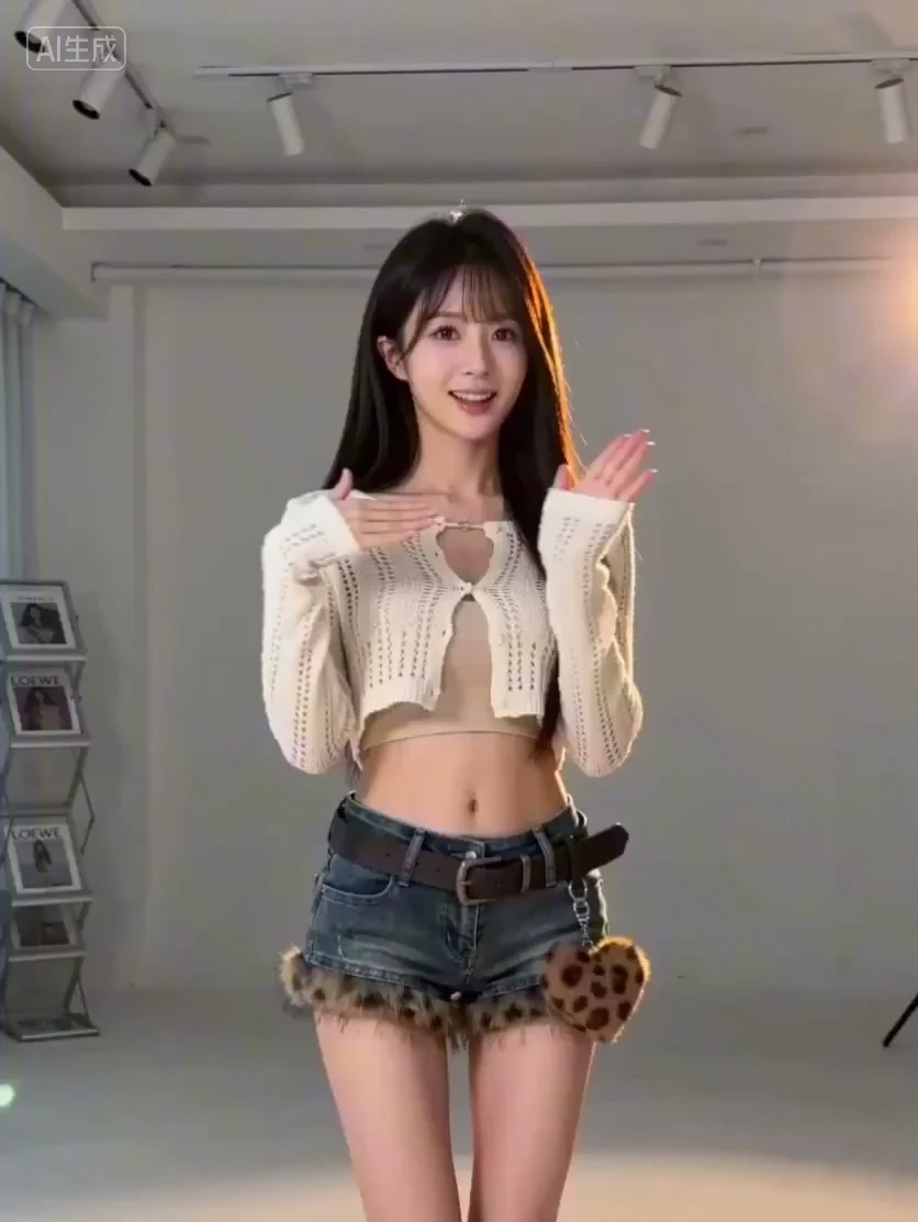 Clips de danse en direct d'un groupe féminin de K-pop portant un pull tricoté dans le style "kōgi" et un jean, avec des danses énergiques.