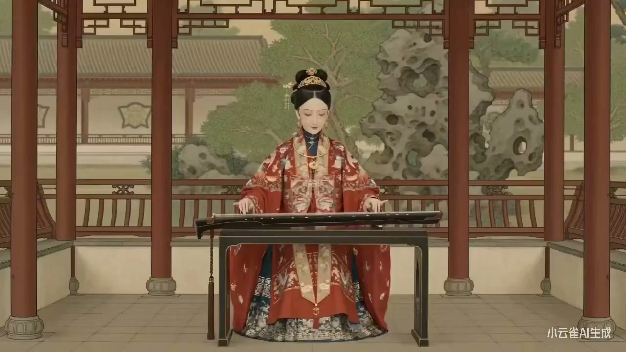 秋応の『百美図』AI による復元：重彩工筆における春を楽しむ仕女たち