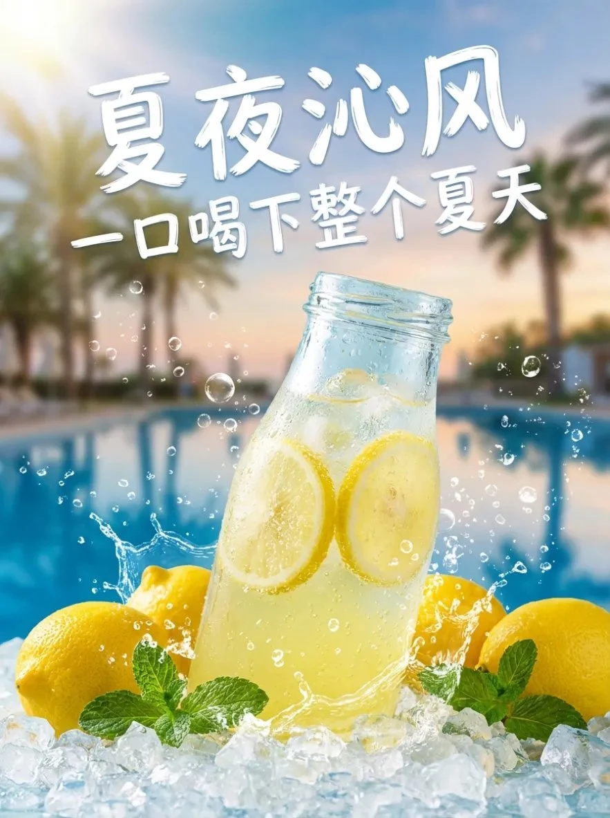 夏夜凉风柠檬气泡水电商主图设计