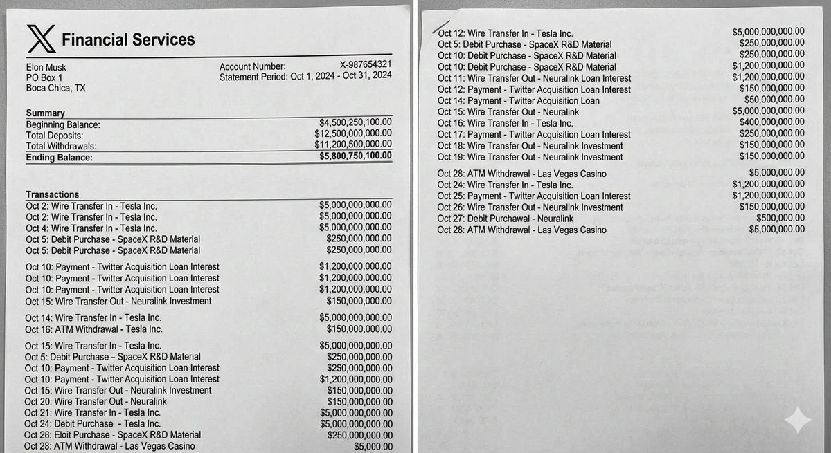 マスクの巨額な財産と銀行明細の現実感