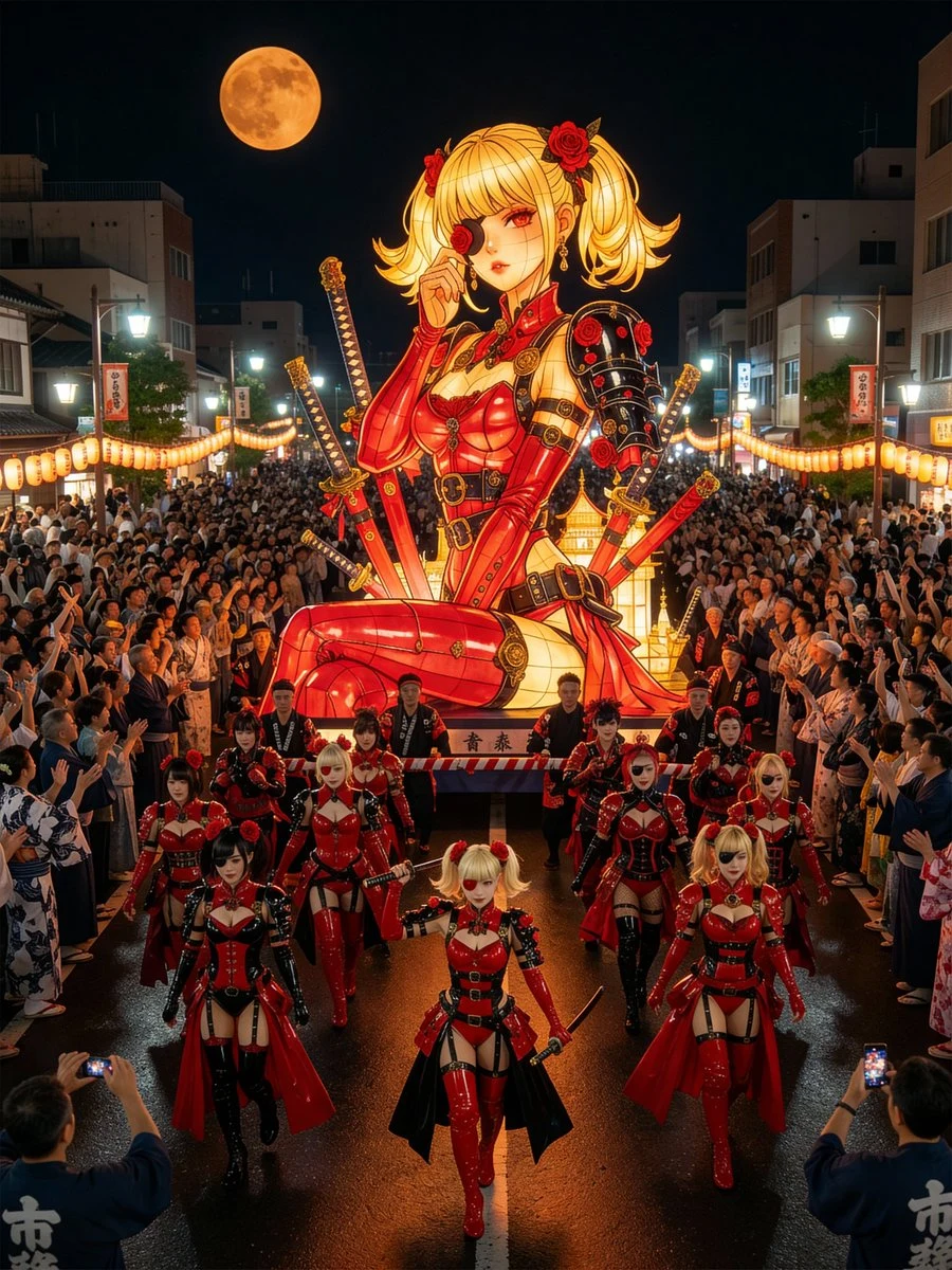 青森睡魔祭风格巨型花灯上的角色