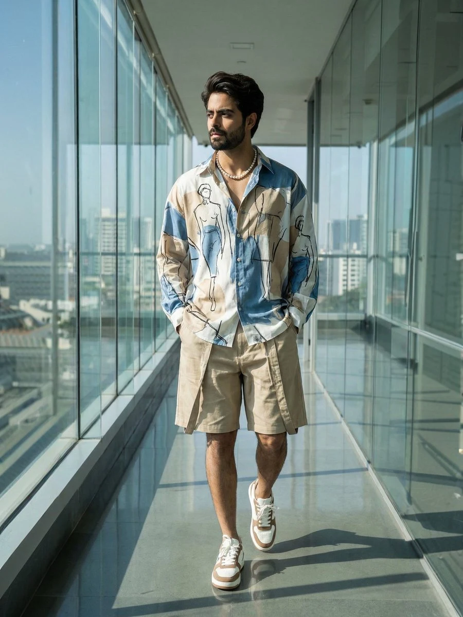 Couloirs de mode masculins sous les lumières urbaines