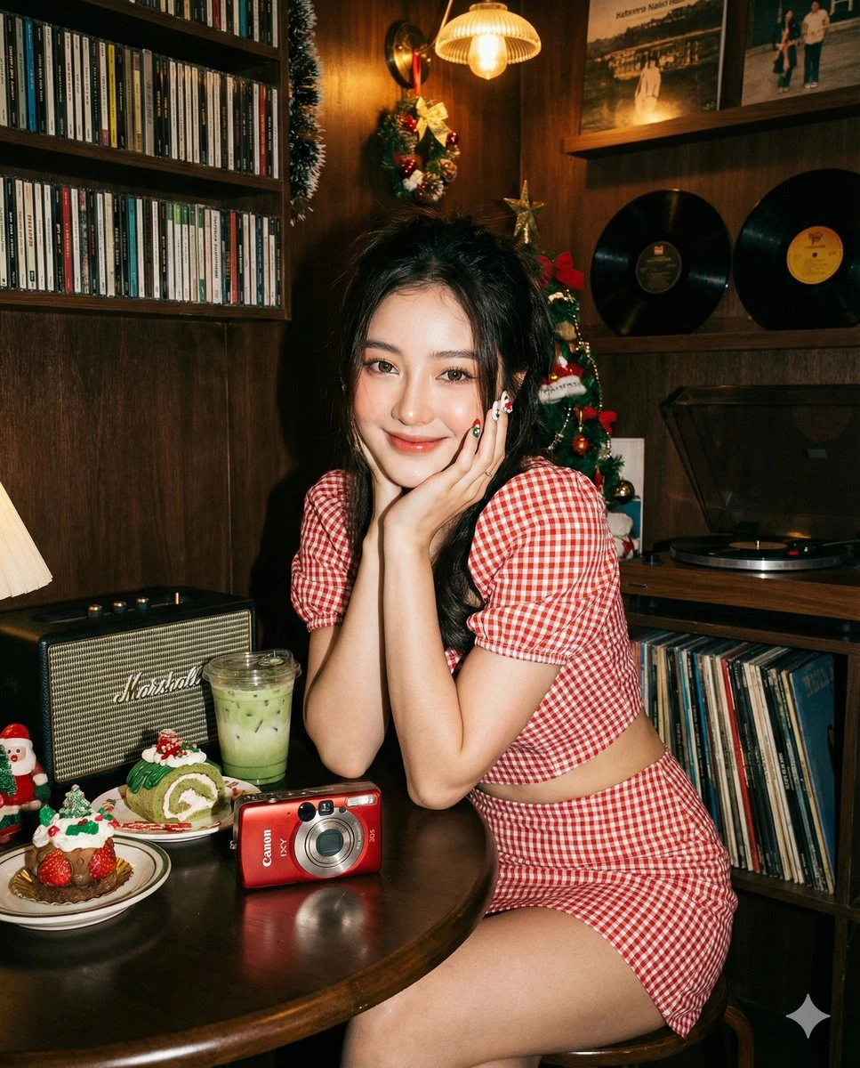 レトロレコードショップのストレートフラッシュ Y2K 甘い少女