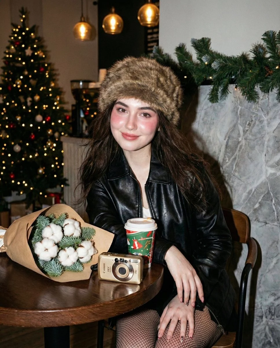 Chapeau en fourrure de Noël pour fille mignonne et rock avec flash Y2K