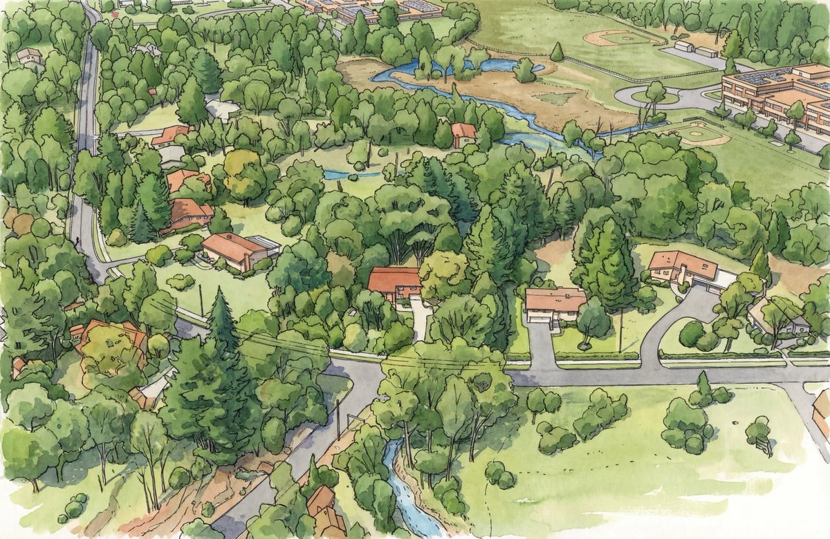 Plan de ville dessiné avec des traits fins