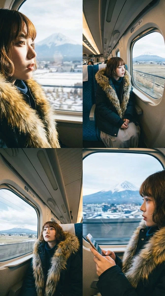 Composition quadruple : instantané magnifique le long de la ligne Shinkansen