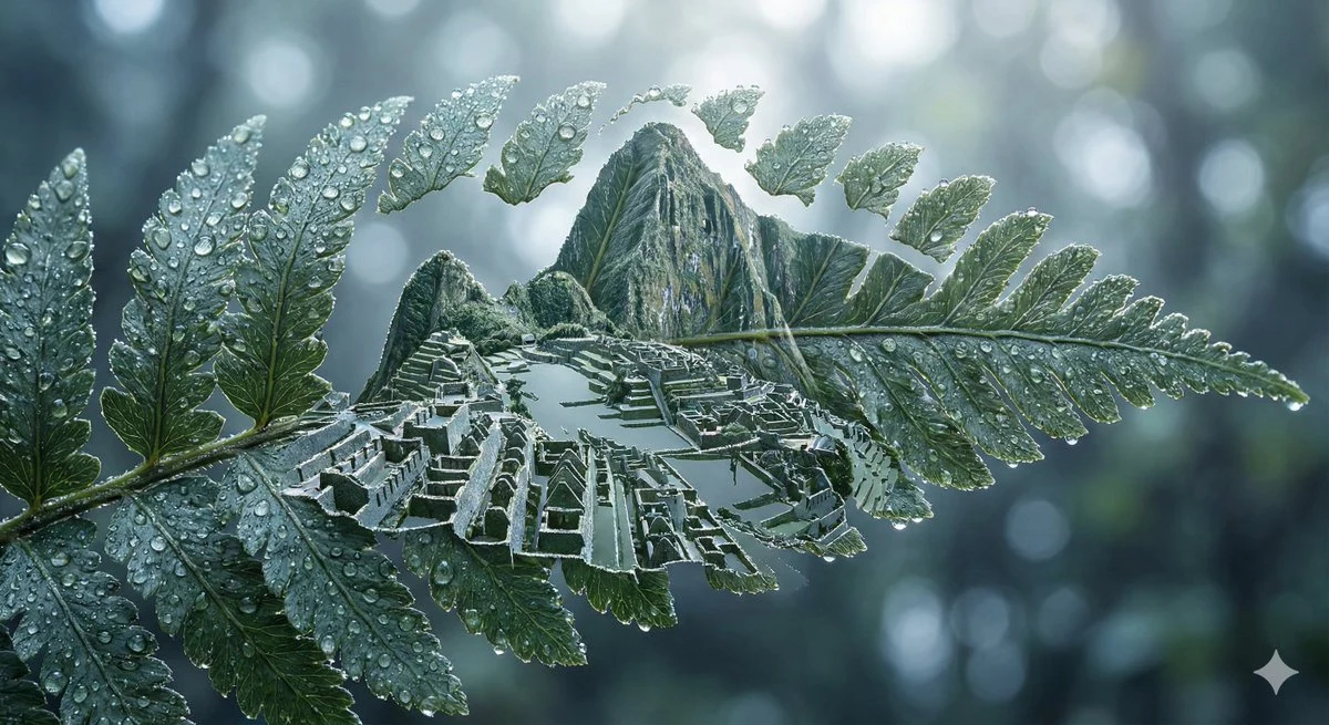 Ombres de ville découpées par les feuilles sous les gouttelettes du matin