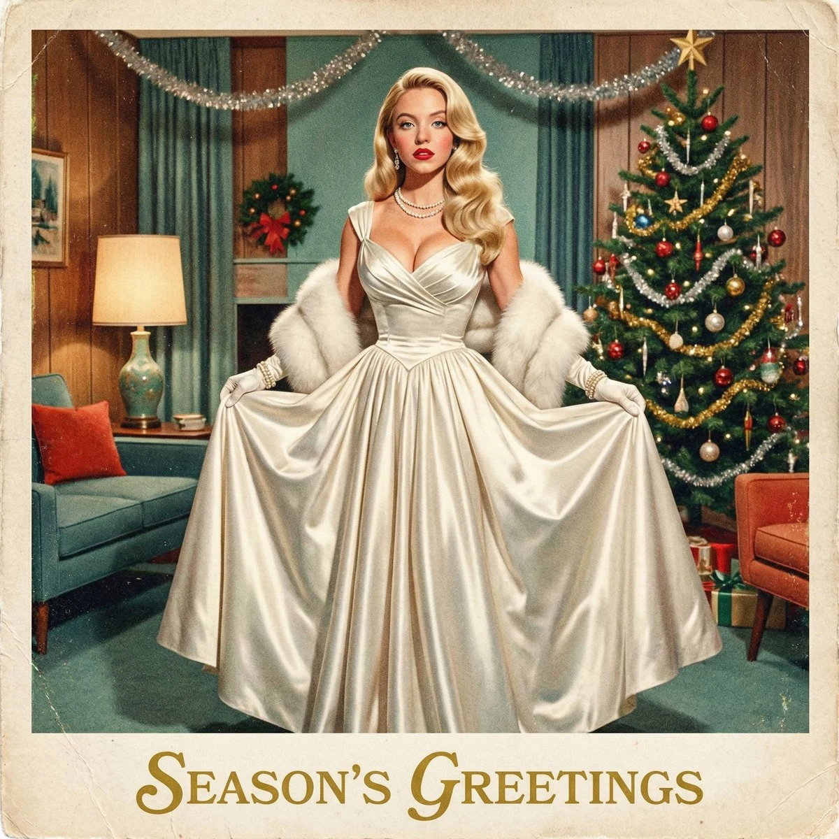 Carte de Noël rétro-futuriste traversant le temps