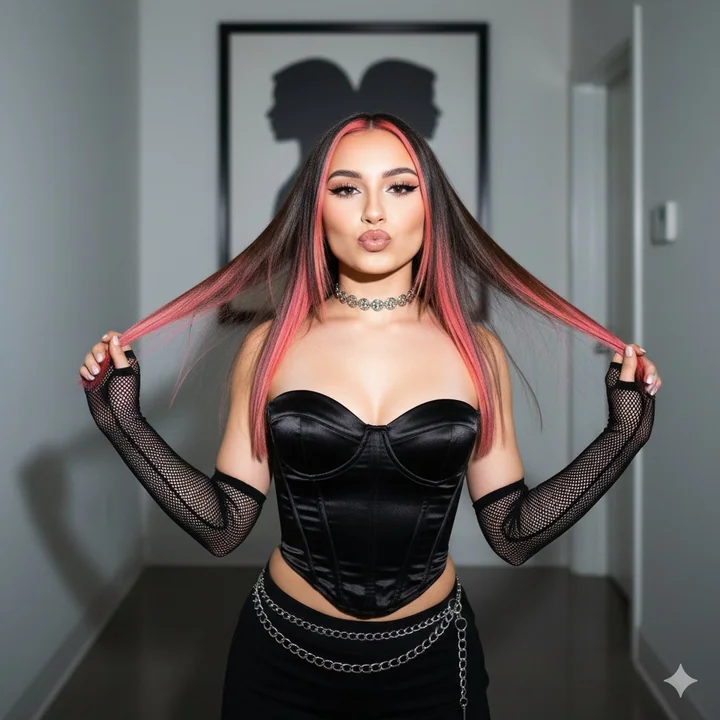 أسلوب الميلينيوم الحلو والجذاب! لحظة مشرقة من فتاة جريئة ذات شعر ملوّن بالوردي.