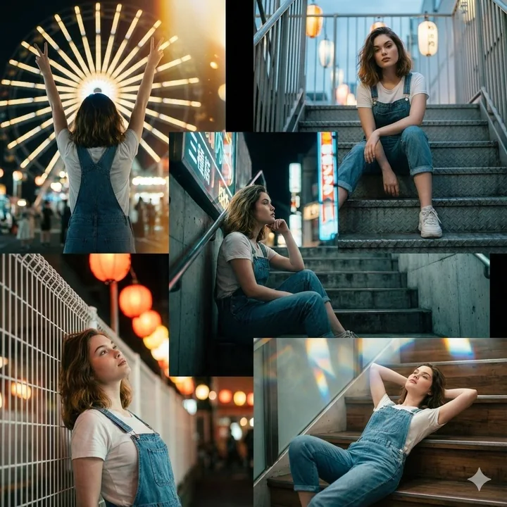 Japanese Film Style Summer Night Festival Five-Panel Painting with Shifting Light and Shadow